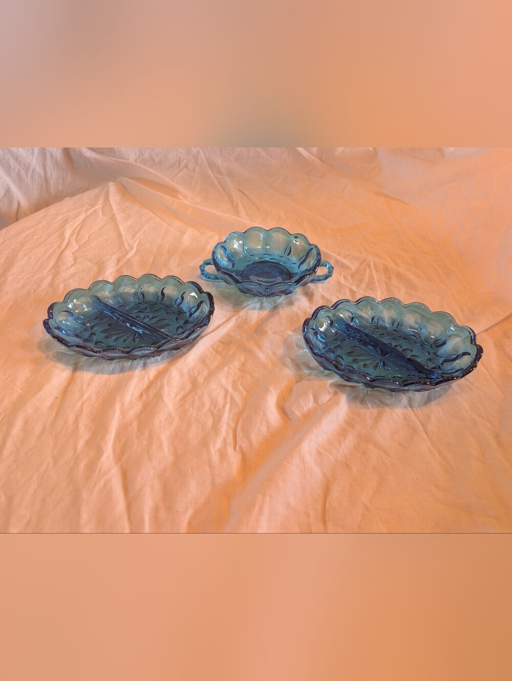 RESERVE Anchor Hocking Aqua Blue Scalloped Glass Serving Dishes - Set of 3